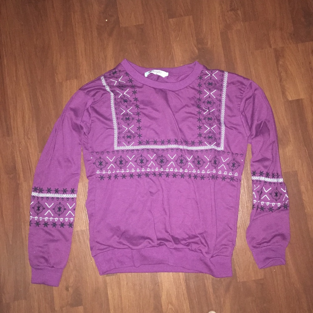 Embroidered Pattern Maroon Long-Sleeve Shirt